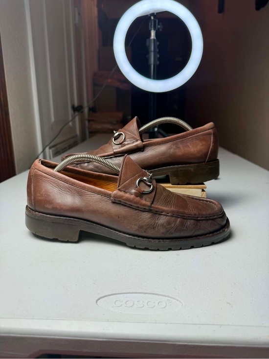 Gucci Horsebit Loafers Men Brown Leather Dress Shoes Italy Slip Ons Damage Sz 9 main image 11